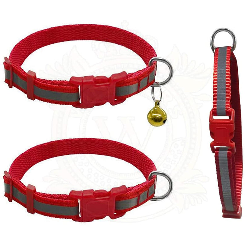 Windsors reflective ★cat ★dog pet collar ✔with bell double-layered ✔soft Nylon for ✔protective sensitive skin designed to ✔reduce pressure on neck with ✔Adjustable, ✔quick release, ✔buckle(Red) Red - PawsPlanet Australia