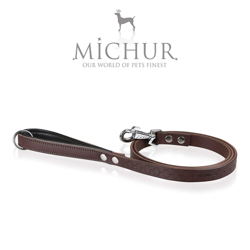 MICHUR Design leash, leather dog leash, leather dog collar, collar brown, with pattern, LEATHER, Size (approx.) 59,06 x 0,98" - PawsPlanet Australia