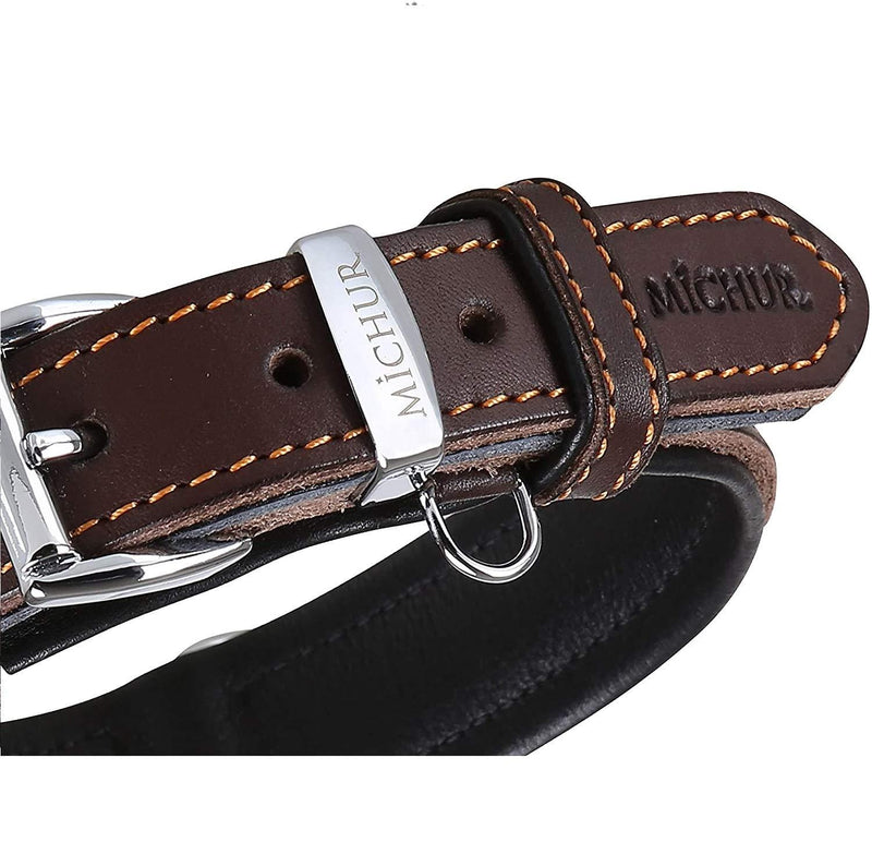 MICHUR Minimo dog collar leather, dog leather collar, collar brown, LEATHER, Neck circumference 14,17-17,72" Neck circumference 14,17-17,72" - PawsPlanet Australia