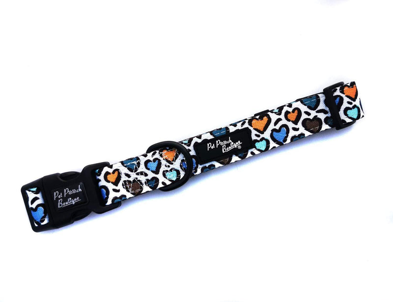 Pet Pooch Boutique Leopard Hearts Dog Collar, 200 g, Size L, Khaki/Multi-Colour - PawsPlanet Australia