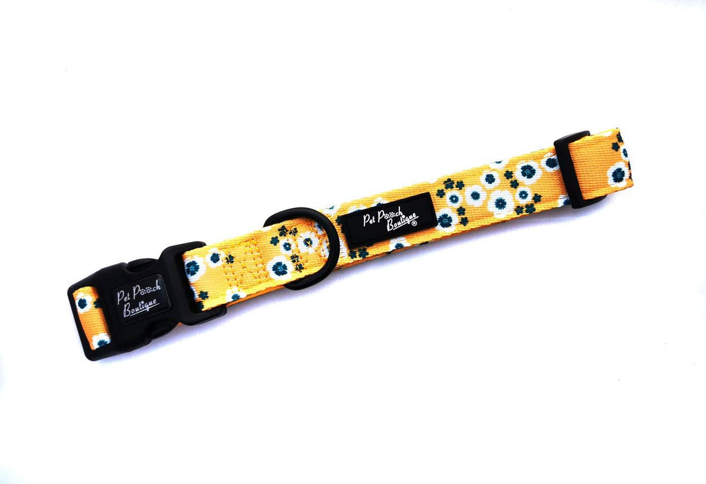 Pet Pooch Boutique Mustard Meadow Floral Dog Collar, 200 g, Size L, Khaki/Yellow - PawsPlanet Australia