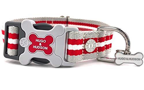 HUGO & HUDSON HHSC10001-MW Classic Striped Dog Collar, Medium, Red - PawsPlanet Australia