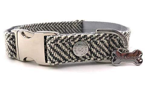 Hugo & Hudson Herringbone Dog Collar, Medium, Grey - PawsPlanet Australia