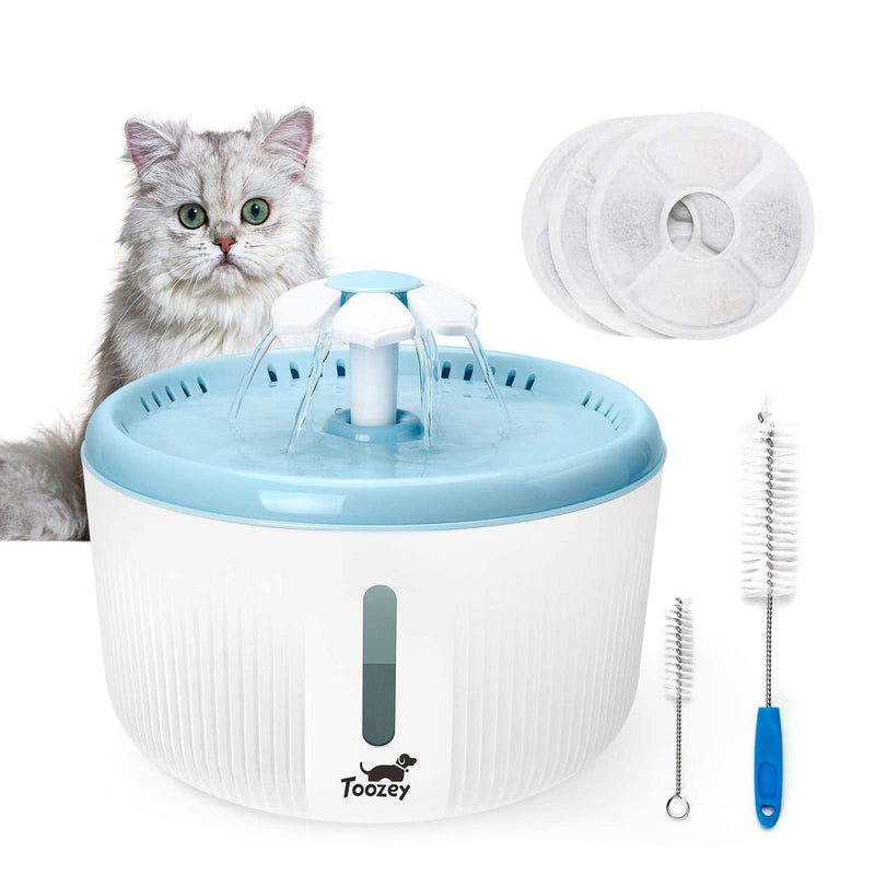 Toozey Cat Water Fountain for Pet and Dog with 3 Filters, 2 Cleaning Brushes, Water Level Window and Super Quiet Pump, Automatic Drinking Fountain 2L Aqua Blue - PawsPlanet Australia