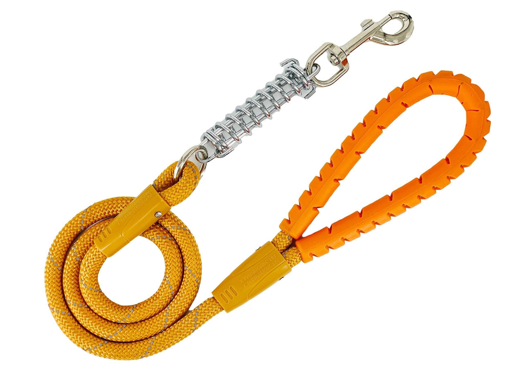 AVANZONA Dog lead leash strong Nylon with heavy-duty shock absorber spring anti pull for medium and large dogs 1.2 * 120cm (Gold) 120 CM Gold - PawsPlanet Australia