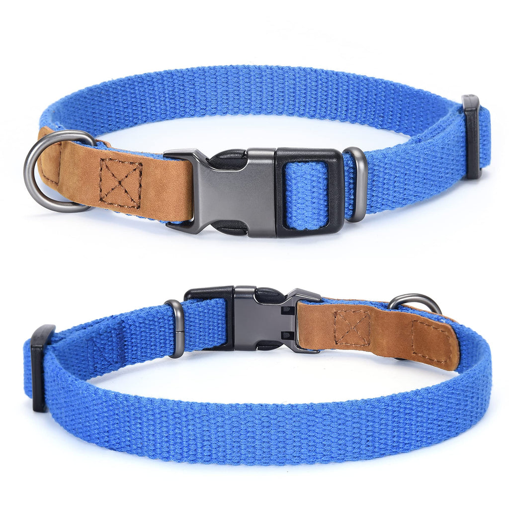 Mile High Life | Leather Dog Collar | Outdoor Simplicity Collection | Soft and Strong Poly Cotton Fabric | Variety Colors | Small Medium Large Dogs(S, Blue ) Small Neck 11"-15" -20 lb - PawsPlanet Australia