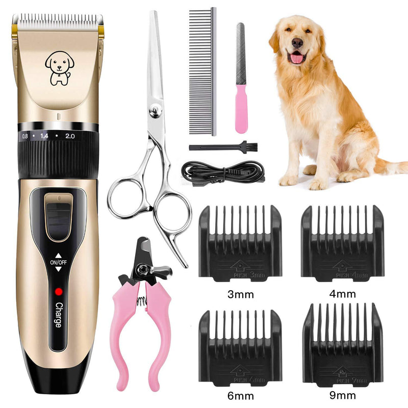 DJROLL Dog Clippers, Electric Pet Grooming Clippers, Pets Hair Trimmers Shaver, Professional Dog Cats Grooming Clippers Kit (with 4 Comb/Scissors/Nail File/Claw/Hair Clippers) - PawsPlanet Australia