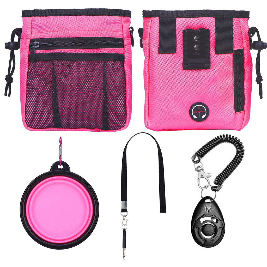 Generies OSTK Dog Training Kit, Dog Treat Pouch, Puppy Training Treat Pouch, Dog Collapsible Bowl, Dog Whistle, Dog Clicker, Ideal for Dog Walking, Dog Training, Puppy Training (Pink) - PawsPlanet Australia