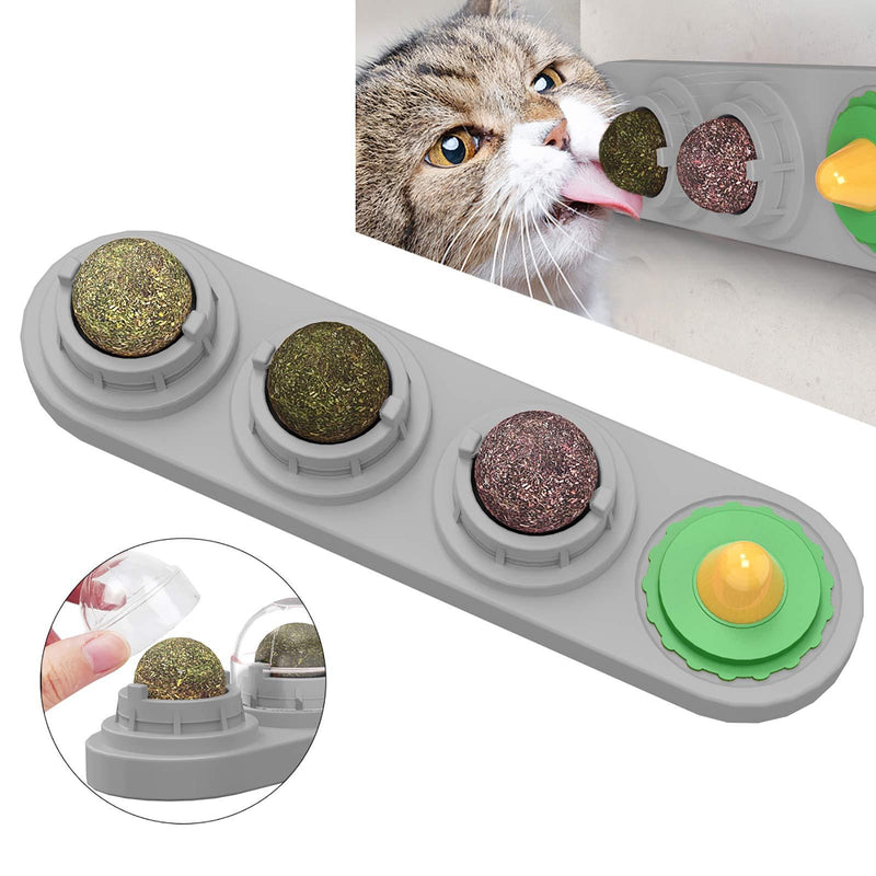 Camidy Catnip Ball Toy for Cat Licking,Natural Edible Catnip Snacks,Rotatable Licking Treats Stick-on Wall Toy for Cats Kitten Grey - PawsPlanet Australia