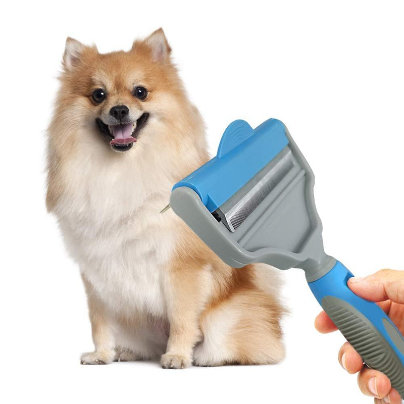 Molangfushi Professional De-shedding Tool,Pet Grooming Brush 2 in 1 Dual Head,for Breeds of Dogs, Cats with Short or Long Hair, Small, Medium and Large Undercoat deShedding Tool 7.7*20.5cm - PawsPlanet Australia