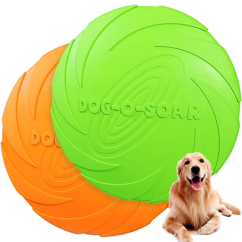 Demason 2 Packs Dog Flying Disc Toy, 18 cm Dog Frisbee Pet Flying Saucer, Rubber Training Pet Chew Toy for Outdoor Interactive Fun (Green, Orange) - PawsPlanet Australia