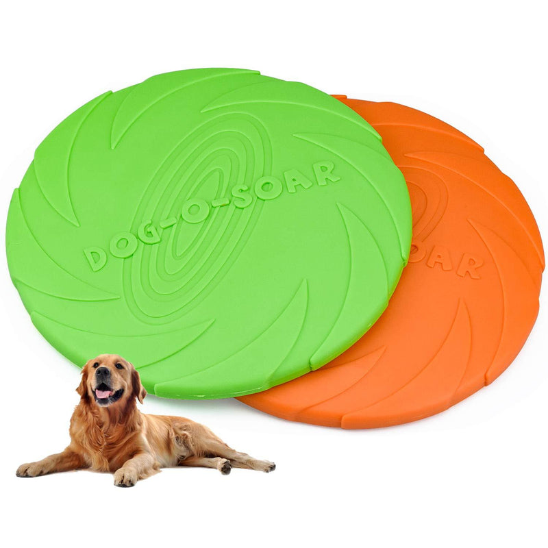 Demason 2 Pcs Dog Frisbee, 18 cm / 7 Inch Dog Flying Disc Pet Flying Saucer, Rubber Training Pet Chew Toy for Outdoor Interactive Fun (Green, Orange) 18cm Dog Frisbee - PawsPlanet Australia