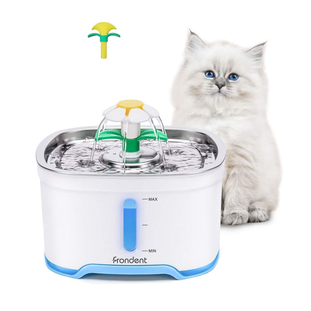 Frondent Pet Water Fountain, 2.5L/84oz Stainless Steel Top Flower Automatic Pet Water Dispenser for Cats and Dogs,LED Light Drinking Fountain with 3 Replacement Filters and Intelligent Pump (blue) - PawsPlanet Australia