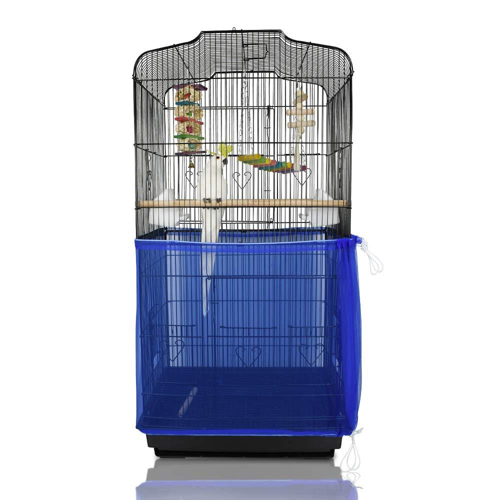 ASOCEA Extra Large Bird Cage Seed Catcher Seeds Guard Skirt Birdcage Nylon Mesh Netting Parrot Parakeet Round Square Cage - Blue (Not Include Birdcage) - PawsPlanet Australia