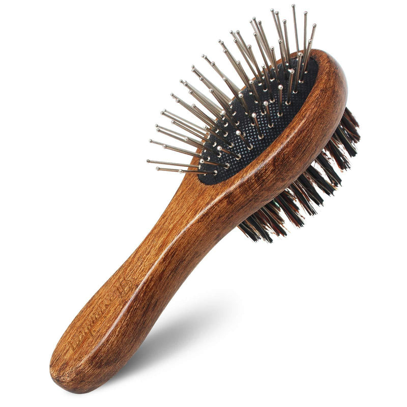 Premium Handmade Pet Double Sided Pin & Bristle Brush for Small Dogs & Cats with Short Medium or Long Hair, Effortlessly Remove Loose Hair Plus Stimulate The Skin While Creating a Soft Coat Shine. - PawsPlanet Australia