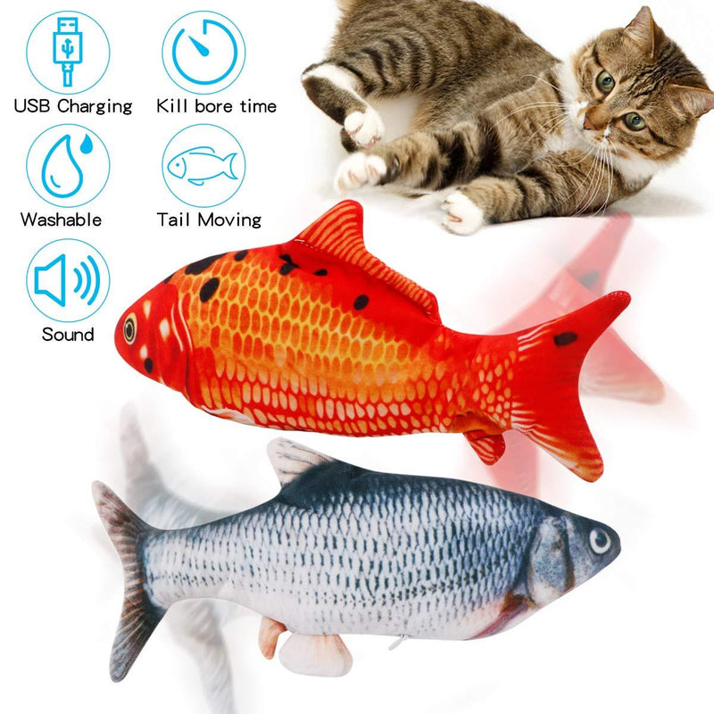 FancyWhoop 2 Pack Electric Fish Cat Toy Realistic Plush Moving Wagging Fish Cat Toys Simulation Interactive Cat Kitten Toys Perfect cat Kitty Kitten Gift for Grabbing, Biting, Chewing and Kicking - PawsPlanet Australia