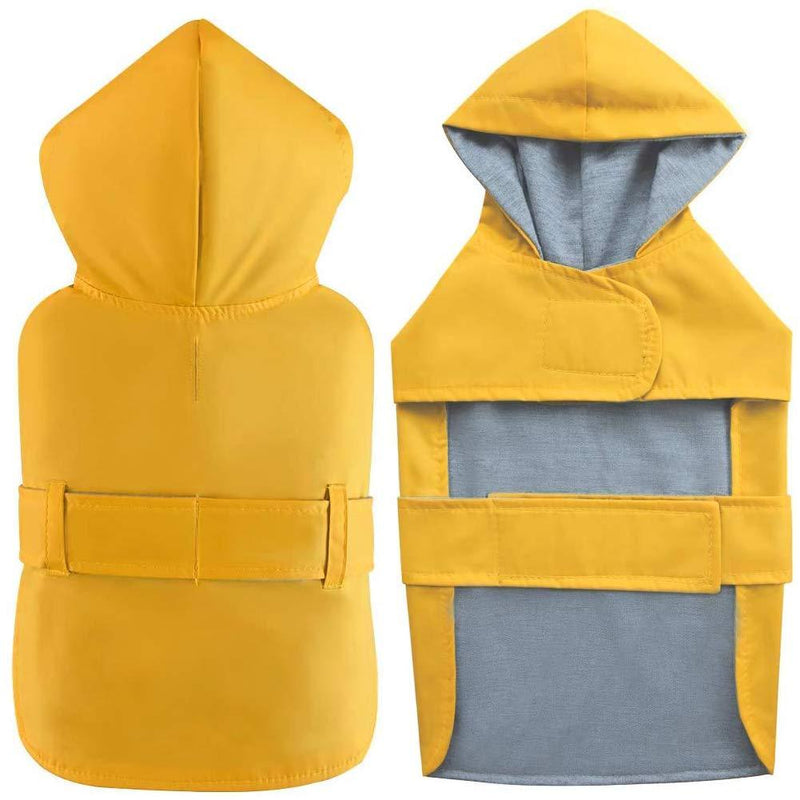 LeerKing Dog Raincoat with Harness Hole Waterproof Double Layer Thin Breathable Rain Jacket with Adjust Waist Strap Hooded Water Proof Coat for Dogs, Yellow, Size XS - PawsPlanet Australia