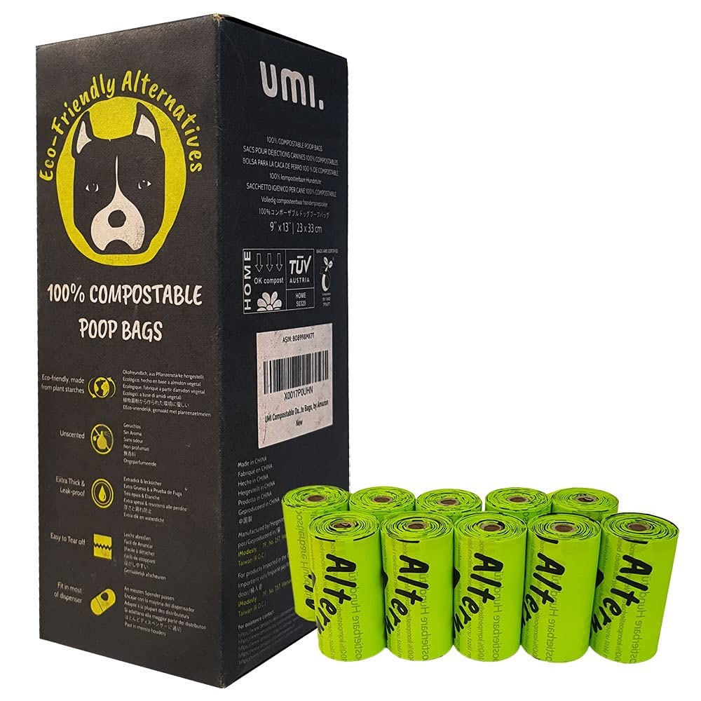 Amazon Brand - Umi Biodegradable Dog Poo Bags - Vegetable-Based, Home Compostable, Microplastic-Free, Unscented and Leak-Proof - 23 x 33 cm, Pack of 120 - PawsPlanet Australia