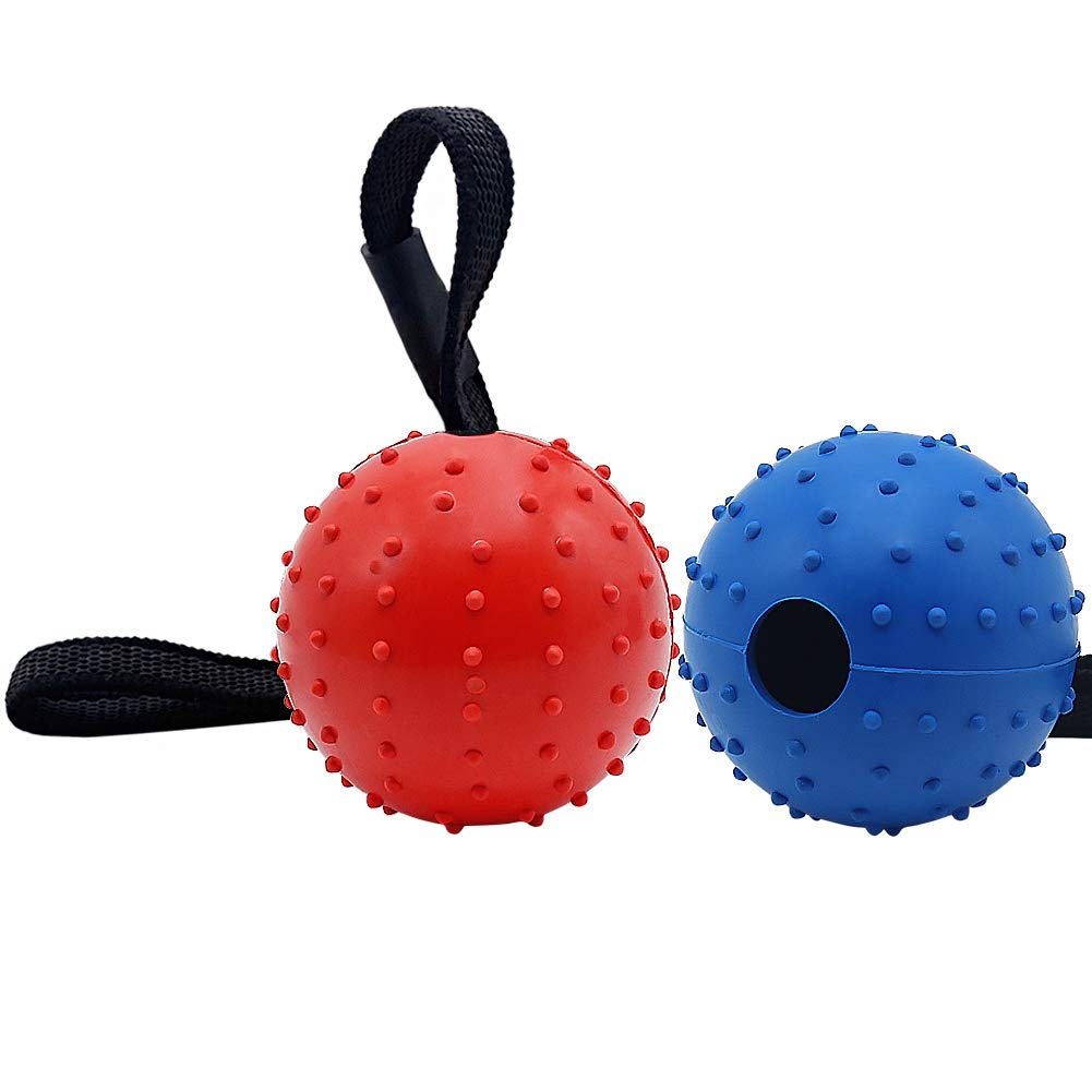 Vivifying Dog Ball on a Rope, 2 Pack Natural Interactive Rubber Ball for Fetch, Catch, Throw and Tug of War (Blue + Red) Blue + Red - PawsPlanet Australia