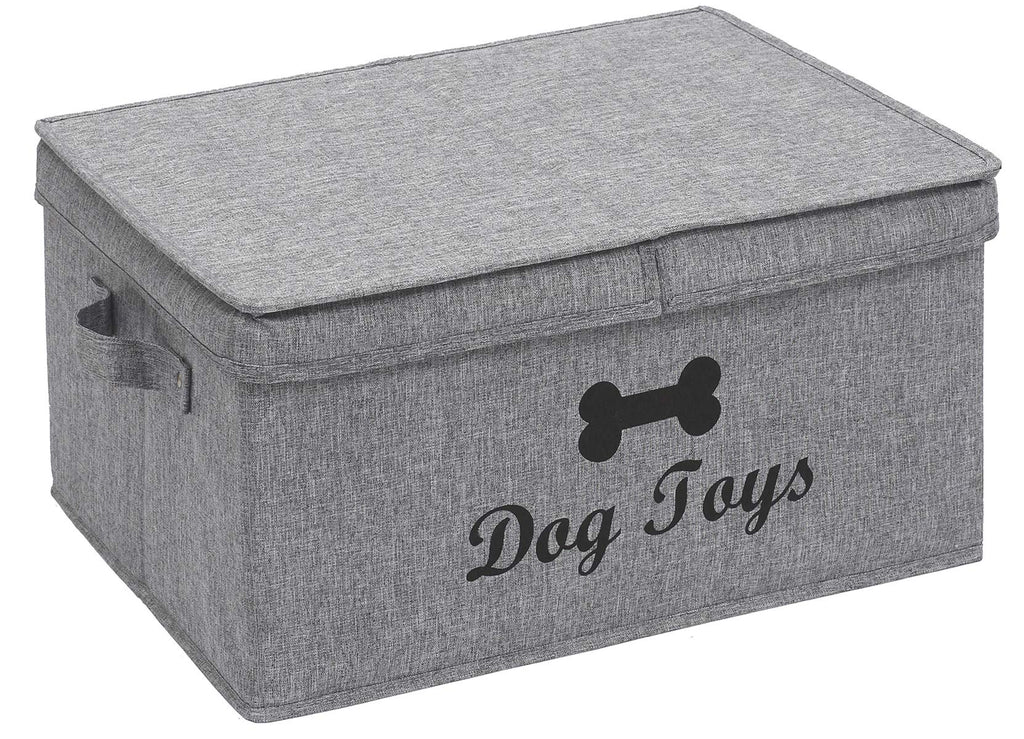 Brabtod Large dog basket with lid 16.5"x12" inch canvas dog toy box - Idea for dog toy basket for organizing dog cat toys and dog stuff - SnowGrey LightGrey - PawsPlanet Australia