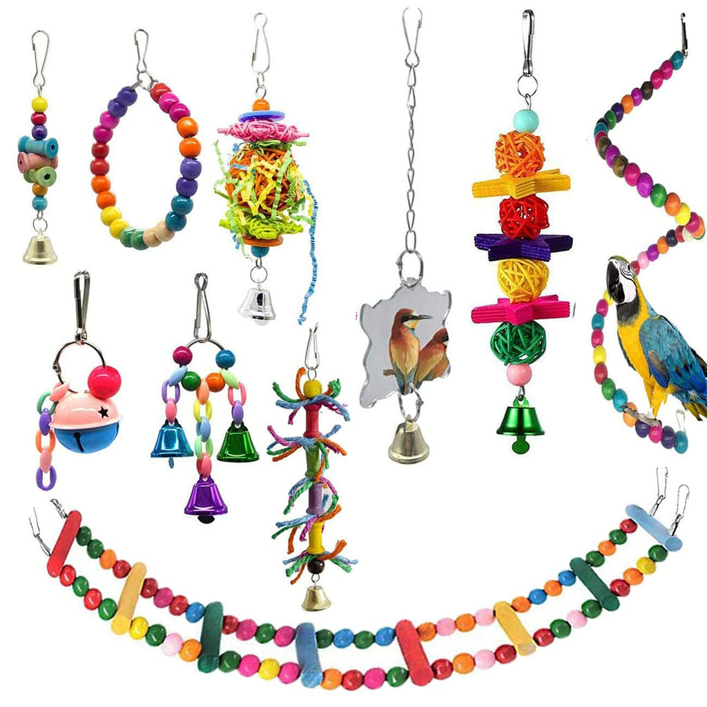 Wonninek Bird Parrot Toys, Budgie Toys 10 Pack Bird Parrot Ladder Hanging Bell Swing Cage Toys Budgie, Cockatiel, Conure, Finch, Small Parakeet, African Grey Parrot, Canary - PawsPlanet Australia