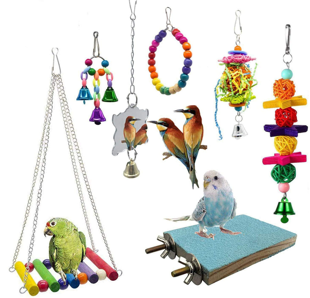 Wonninek 7 Pcs Bird Toys Parrot Swing Toy Parrot Hammock Bell Toys Pet Bird Cage Hammock Hanging Chew Toys for Small Parakeets Cockatiels, Conures, Macaws - PawsPlanet Australia