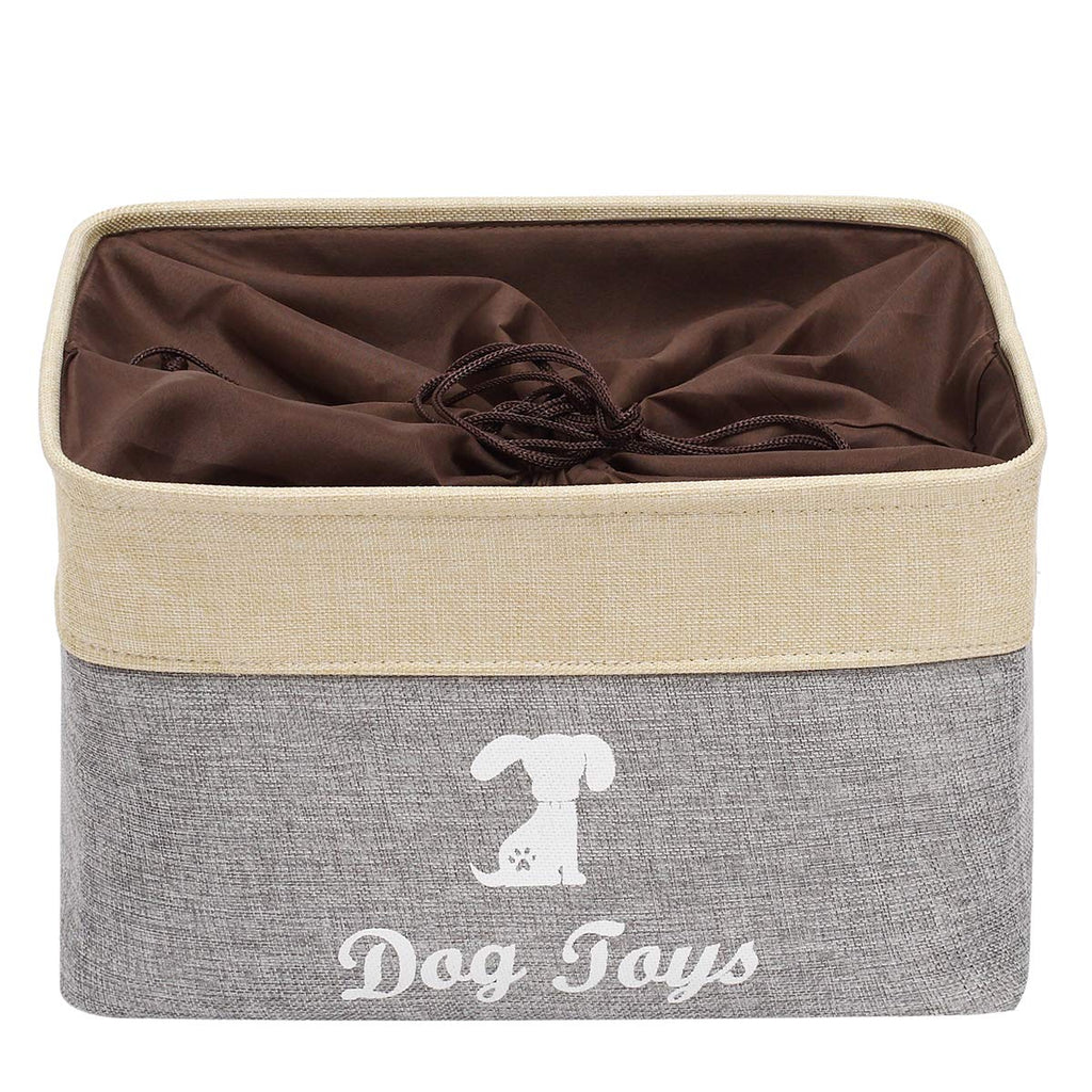 Brabtod Large Canvas Doggie Toy Bin Dog Toy Storage Basket Box with Handles and Drawstring Closure - Idea for Organizing Pet Toys, Blankets, Leashes, Towel, Coats, Diaper - BeigeGrey - PawsPlanet Australia