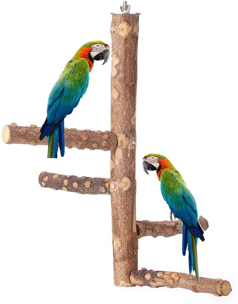 Wonninek Bird Perch Parrot Nature Wood Activity Branch Stand Bite Toy Natural Birdcage Platform Pet Playground (S) - PawsPlanet Australia