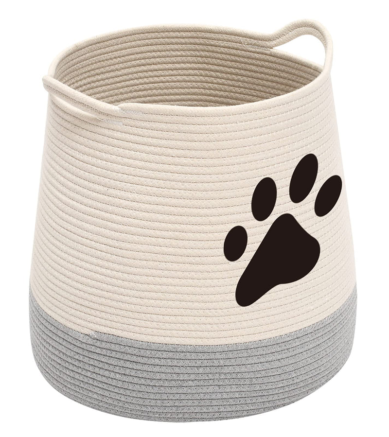 Brabtod Cotton rope round dog cat basket with handle, large pet toy storage basket - Perfect for organizing pet toys, blankets, diaper, pee mats and coats-BeigeGray BeigeGray - PawsPlanet Australia