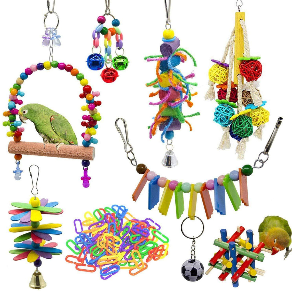 Wonninek 8 Package Bird Parrot Hanging Swing Chewing Perches Ring Tone Toys arrot Bite Toy for Parrot, Small Bird,Budgie Parakeet, Parrot,Cockatiel Macaw - PawsPlanet Australia