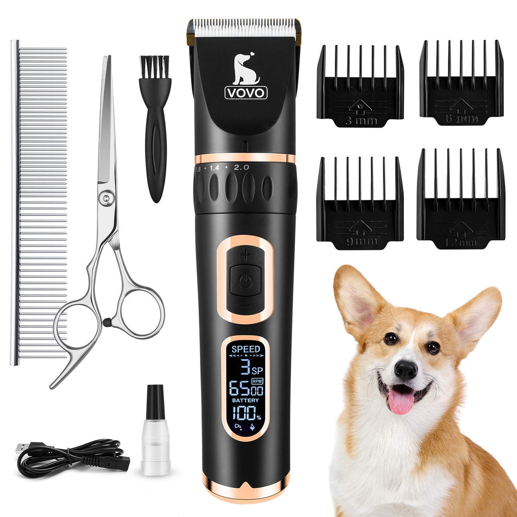 VOVO Dog Clippers Professional 3-Speed Low Noise Pet Grooming Kit Tools Rechargeable Cordless Electric Hair Clippers for Dogs Cats Pets Black Gold - PawsPlanet Australia