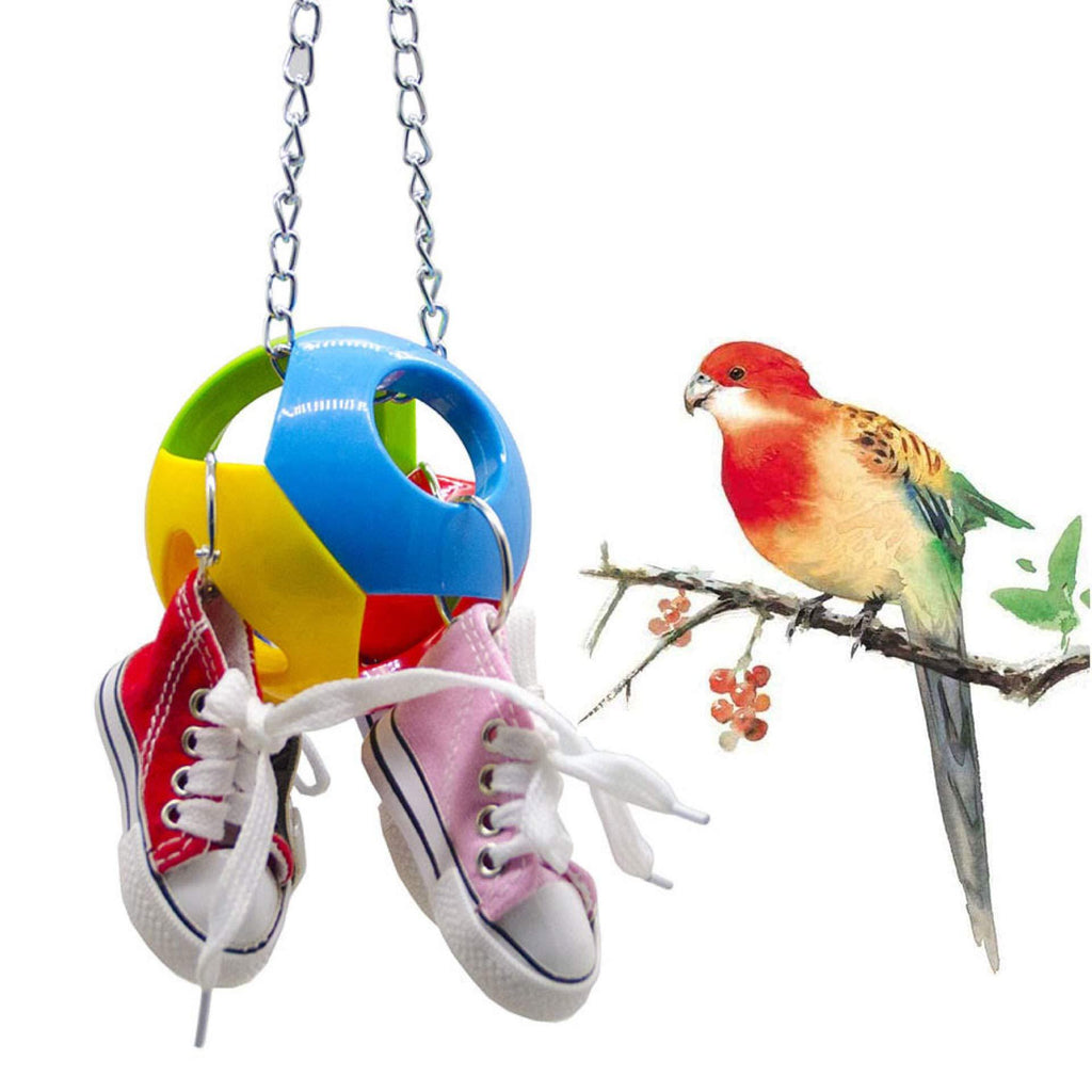 Wonninek Chewing Toy For Bird Mini Canvas Shoes Hole Ball Parrot Toy Bird Parakeet Hanging Pet Cage Decoration for Parakeets, Cockatiels, Finches, Budgie - PawsPlanet Australia