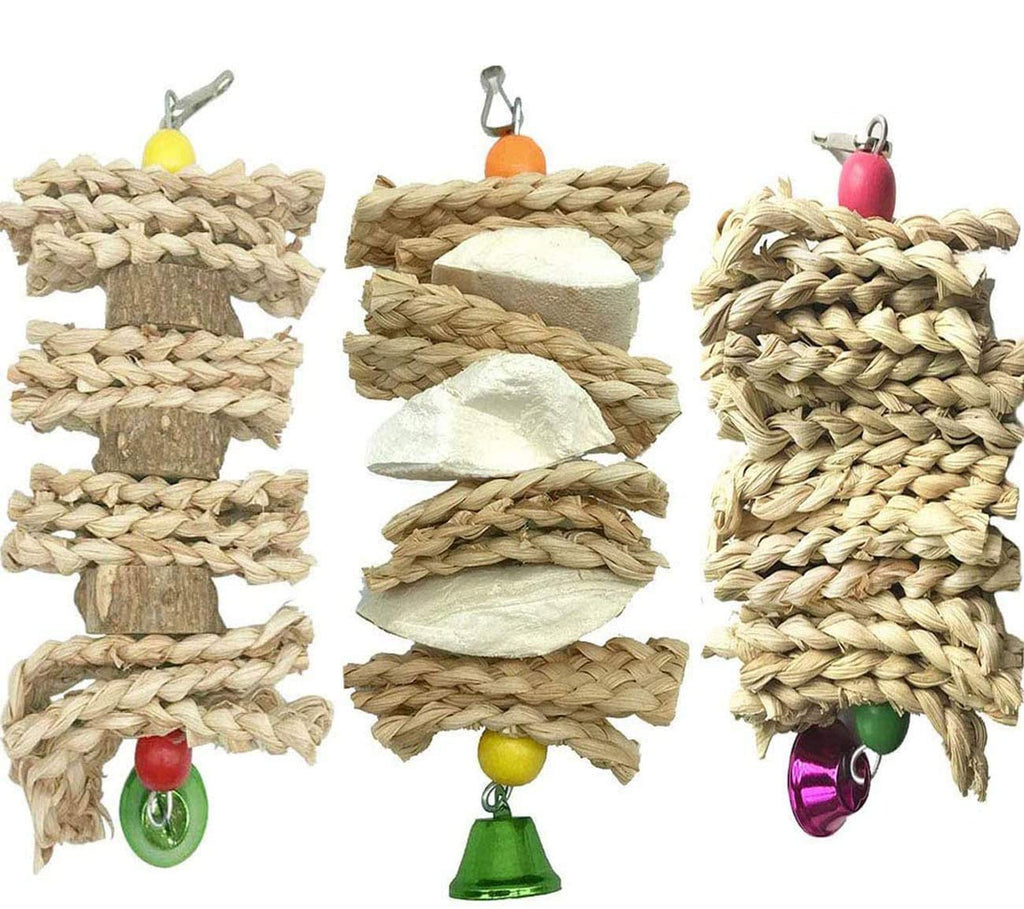 Wonninek 3 Pack Parrot Toys Chewing Bird Toy Cuttle Bone Beak Grinding Cage Hanging Bell Toys for African Greys Amazon Conure Eclectus Budgies Parakeet Cockatiel - PawsPlanet Australia