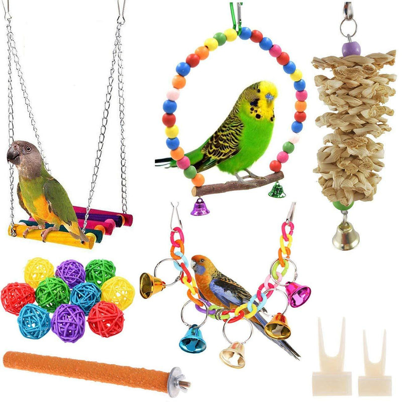 Wonninek Bird Toys 17 Pieces Parrot Toys Swing Birds Toys Bird Chewing Toy Handmade Colorful Parrot Cage Toys For Parakeets Conures Macaws Finches - PawsPlanet Australia