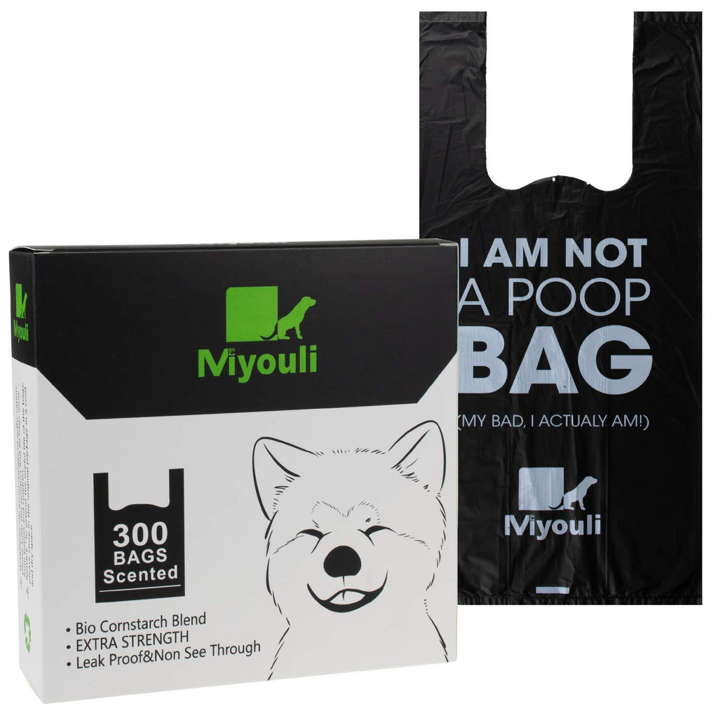 Miyouli 300 Counts Extra Thick Black Biodegradable Pet Poop Waste Bags With Handles for Dogs, Ocean Wind-Scented Scented - PawsPlanet Australia