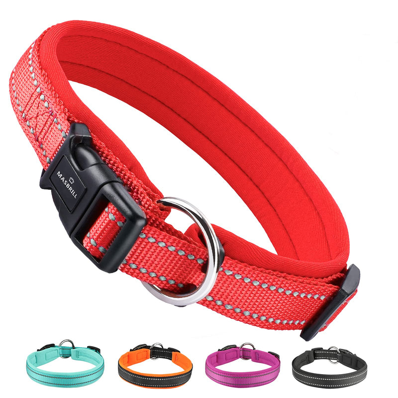 MASBRILL Reflective Dog Collar, Adjustable Nylon Dog Collar with Soft Neoprene Padded, Breathable Pet Collar for Puppy Small Medium Large Dogs, Red, S S (13.8-15.7''/35-40 cm) - PawsPlanet Australia