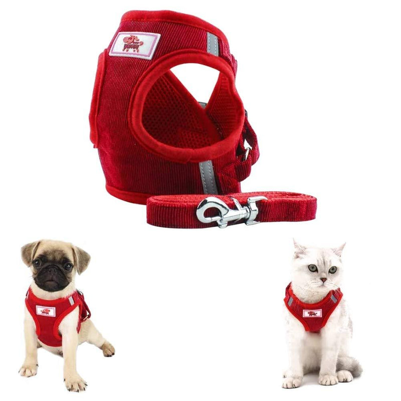 FEimaX Dog Harness and Lead Set for Small Dog Cat No Pull Reflective Adjustable Step-in Vest Harness for Walking, Puppy Soft Breathable Mesh Padded Corduroy Harnesses (Red, M) M (Chest 14-16'') Red - PawsPlanet Australia