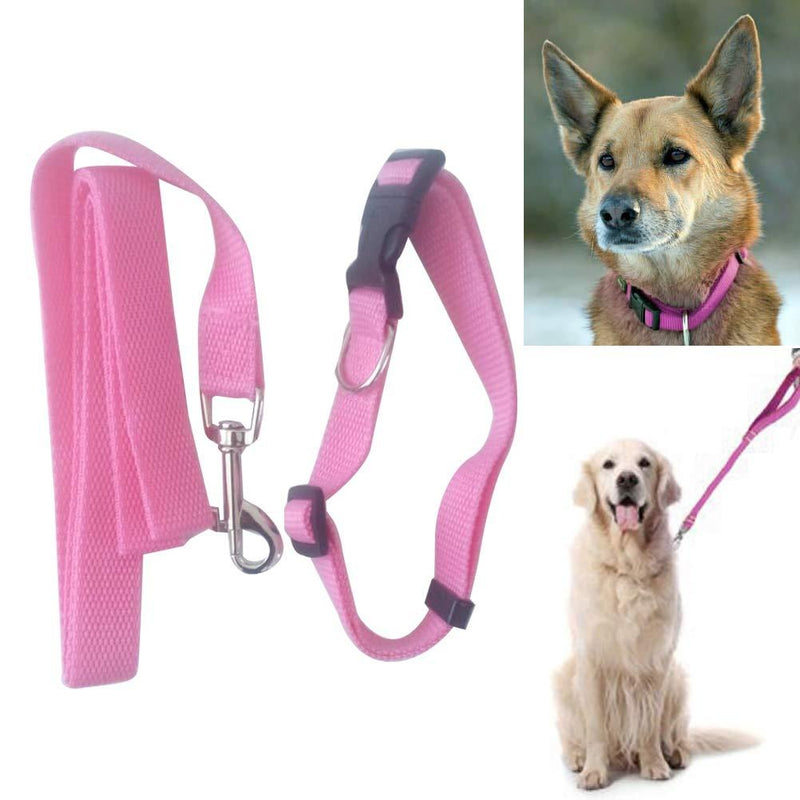 Schone Products (UK) 2 Pieces - pink Nylon Dog Lead and Collar Set – BRIGHT COLOURS FOR NIGHT WALKING - PawsPlanet Australia