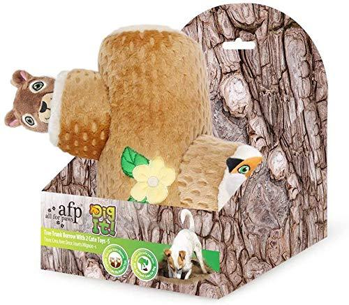 ALL FOR PAWS Pet Squirrel Squeaky Plush Toys Tree Trunk Burrow with 2 Cute Squeaky Squirrel (32 x 27 x 18 cm /12.5 x 10.7 x 7 Inch)-Hide and Seek Activity for Dogs S - PawsPlanet Australia