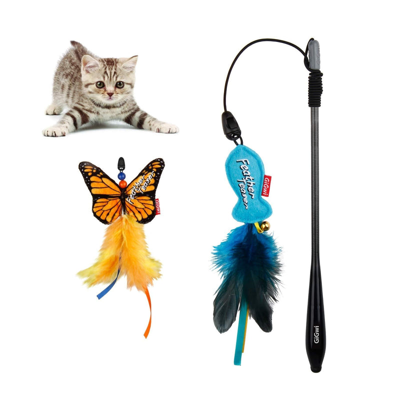 Suhaco Cat Feather Toys, Interactive Teaser Catnip Toy, Retractable Cat Teaser Wand Toy with 2 Different Feather - PawsPlanet Australia