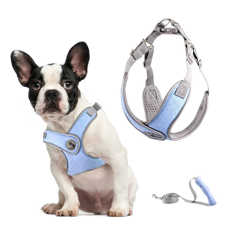 ABRRLO No Pull Dog Vest Harness, Adjustable Mesh Breathable Reflective Soft Padded Puppy Cat Harness Leash Set for Training Outdoor Walking（S,Blue Small Blue - PawsPlanet Australia