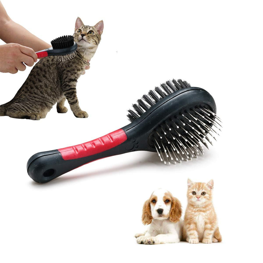 Locisne Cat Dog Pet 2 in 1 Double Sided Grooming Brush Pet Detangling Grooming Massage Comb Brush Silicone+Bristle for Long Short Hair - PawsPlanet Australia