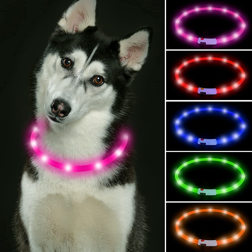 Iseen Led Dog Collar Dog Christmas Collar Ultra Bright USB Rechargeable Adjustable Size Dog Collars for Puppy Medium Large Dogs - Increased Visibility & Safety Pink - PawsPlanet Australia