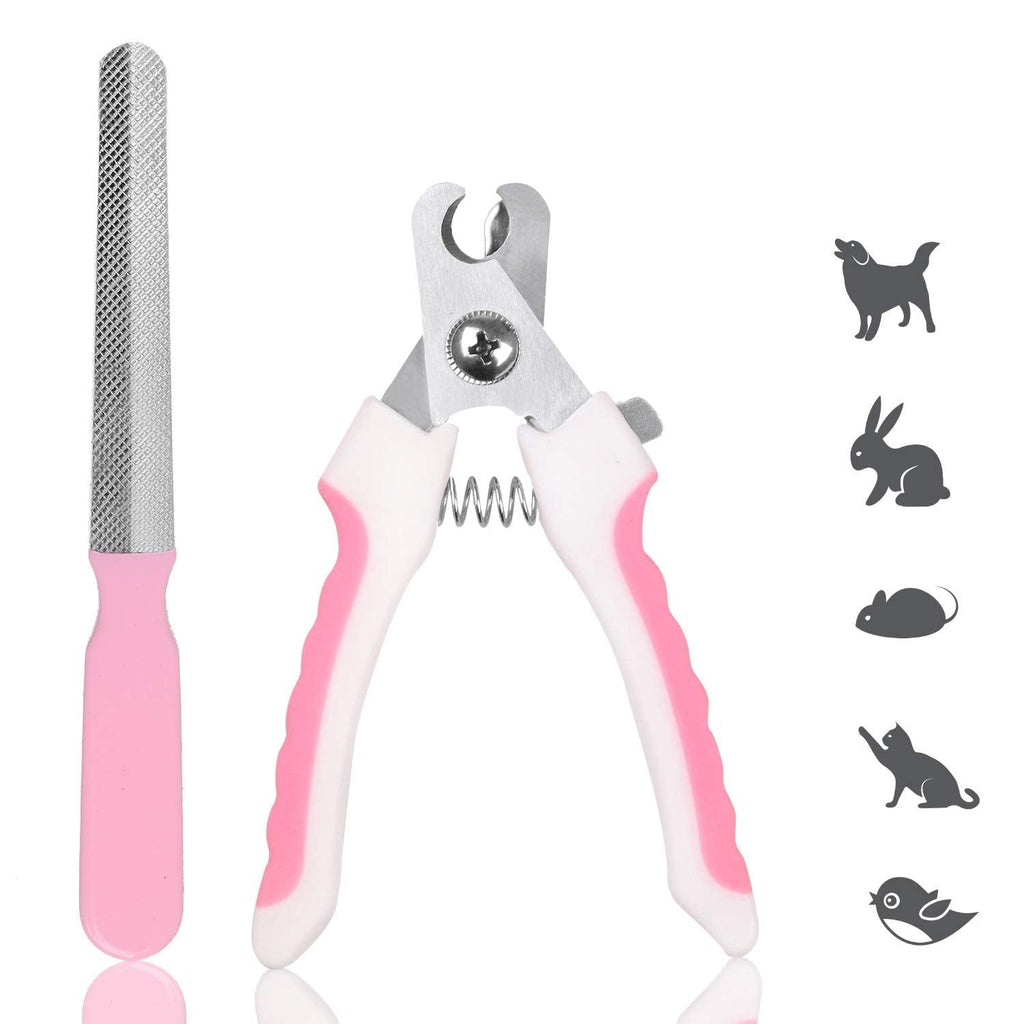 Reastar Pet Nail Clipper Animal Claws Scissor & Free Nail File, with Safety Lock and Protective Guard to Avoid Over Cutting - Suitable for Dogs Cats Birds (White and Pink) - PawsPlanet Australia