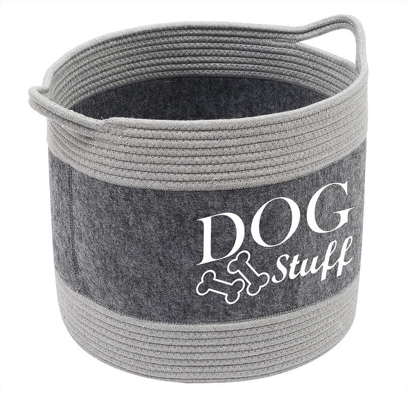 Morezi Cotton felt round dog toy box and dog toy basket storage with handle, doggie toy bin - Good idea for organizing pet toys, blankets, leashes, clothing, dry food and any doggie stuff - PawsPlanet Australia