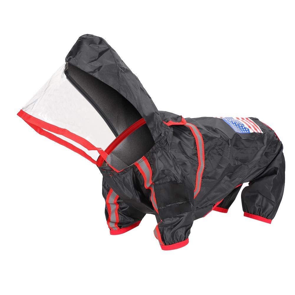 Dog Raincoat, Rain Boots Set Hooded and Four Leg Pet Raincoat with Reflective Stripes Waterproof Rain Coat for Pet Dog (L-Black) L Black - PawsPlanet Australia