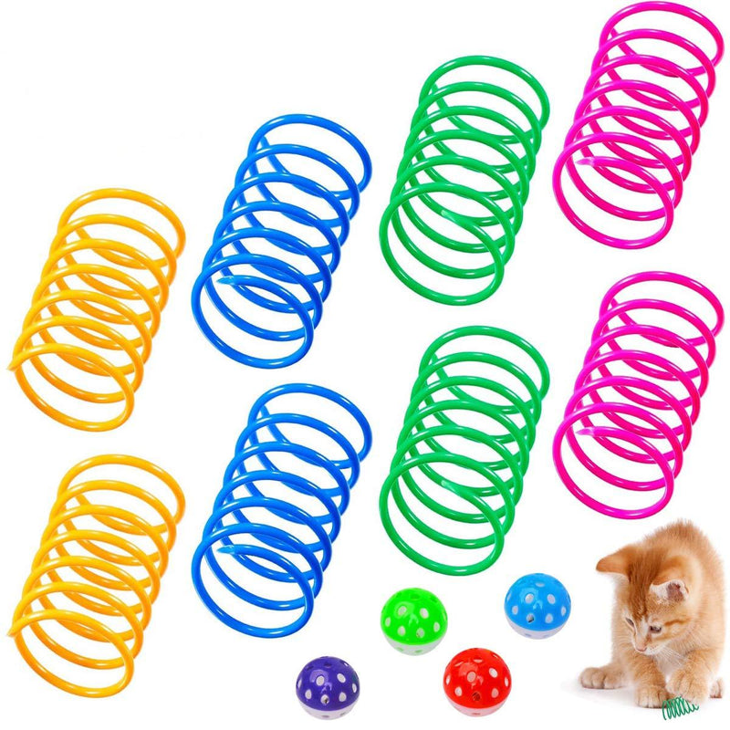 mengger 44 Pieces Colorful Spring Cat Plastic Coil Spiral Springs Interactive Toys with Jingle Balls bell for Cat Kitten Pets Novelty Gift - PawsPlanet Australia