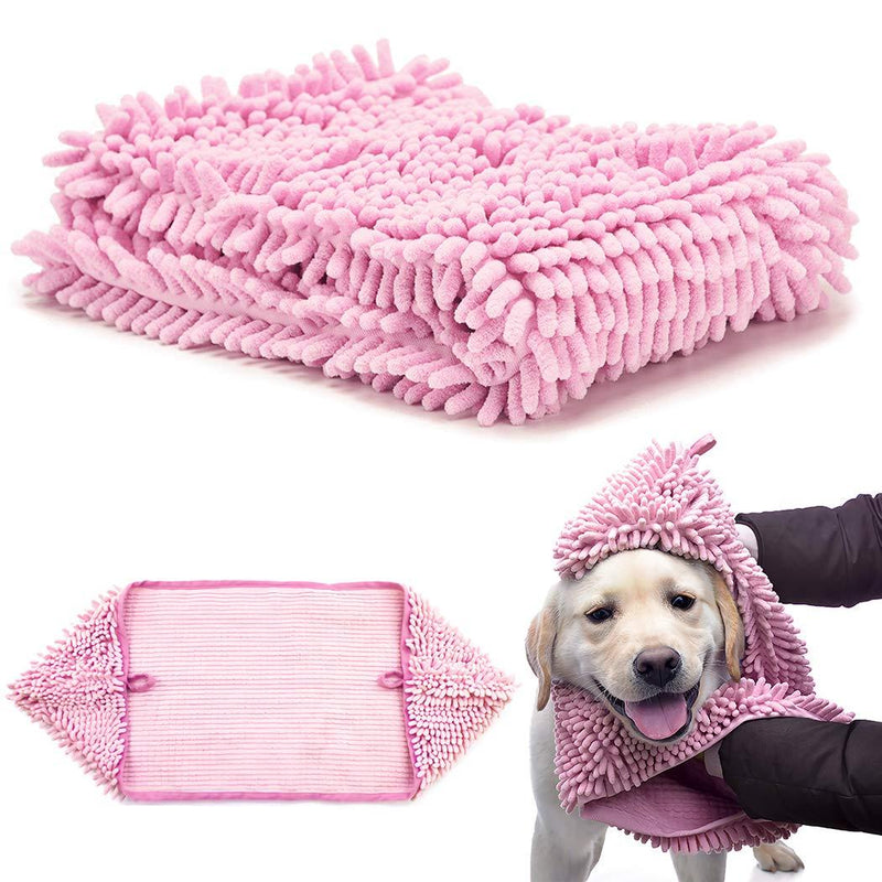 Dog Towel, Ultra Absorbent Microfiber Chenille Cat Bath Towel with Hand Pockets, Quick Drying and Machine Washable Durable Pet Bath Towel for Dogs of All Breeds, M Pink M: 31.5 X 13.8 Inch PK - PawsPlanet Australia