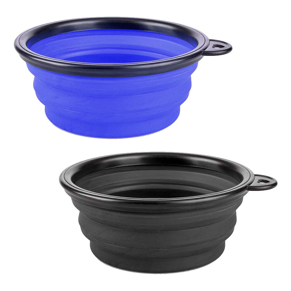 Collapsible Dog Bowl,2 Pack Silicone Dog Water Bowl Foldable Bowls Food Dishes for Puppy Pet Cat Outdoor Travel Hiking Camping Large 350ML Black/Blue - PawsPlanet Australia