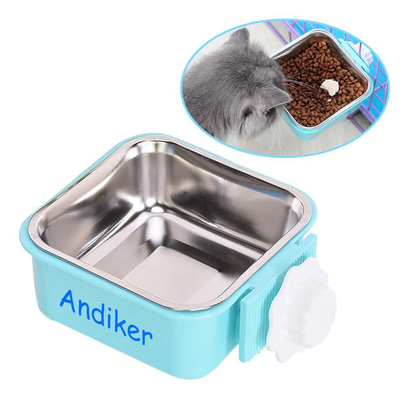 Andiker 2-in-1 Pet Hanging Bowl for Crates & Cages, Plastic Square Dog Water Bowls, Durable Removable Stainless Steel Food Puppy Feeder for Cat, Rabbit, 2 Sizes (blue, S) blue - PawsPlanet Australia